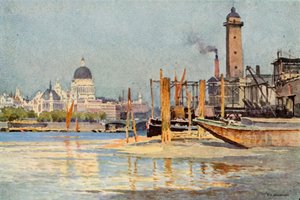 O Tamisa visto de baixo da Ponte Waterloo (lito colorido) de Ernest William Haslehust