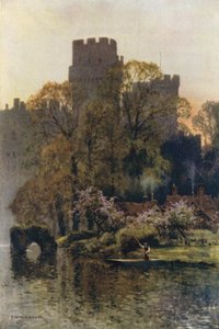 Castelo de Warwick do rio (cor litho) de Ernest William Haslehust