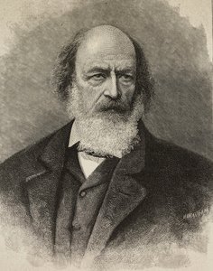 Retrato de Alfred Tennyson (1809-1892), poeta britânico, gravura de Ernesto Mancastroppa a partir de fotografia de Barraud, de L