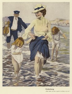 Família à beira-mar (lito a cores)