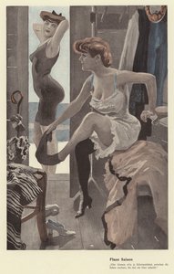 Duas mulheres no vestiário num balneário (cor litho)