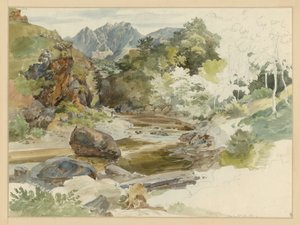 Vale fluvial arborizado e rochoso perto de Massa de Ernst Fries