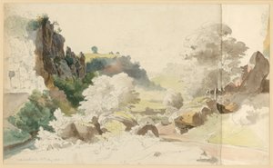 Paisagem com formação rochosa e árvores perto de Civita Castellana de Ernst Fries