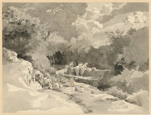 Paisagem com mulheres na fonte de lavagem de Ernst Fries