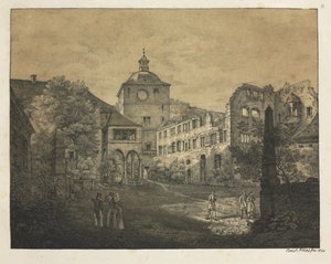 Seis vistas do castelo de Heidelberg: Castle Terrace, 1820. de Ernst Fries