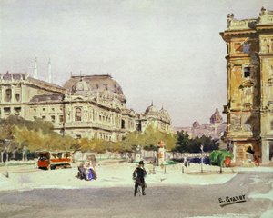Ring and Opera House in Vienna, Austria (aguarela sobre papel)