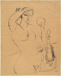 Garota Nua em seu Toilette, 1912. de Ernst Ludwig Kirchner