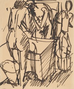 Nu com um espelho, diante de um lavatório, 1908-1910. de Ernst Ludwig Kirchner