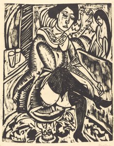 Mulher amarrando seu sapato Frau, Schuh Zuknopfend, 1912. de Ernst Ludwig Kirchner