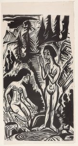 Banhistas nas rochas. 1921 de Ernst Ludwig Kirchner