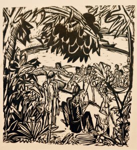 Cena de banho sob galhos de árvores de Ernst Ludwig Kirchner