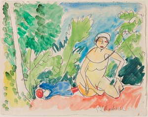 Banhistas no lago , c.1907 (aguarela sobre lápis sobre papel) de Ernst Ludwig Kirchner