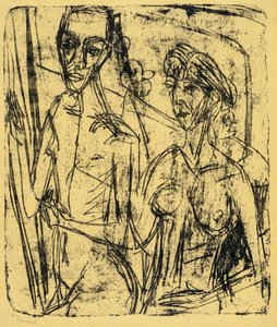 Casal no quarto, homem nu com mulher de Ernst Ludwig Kirchner