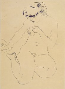 Agachado nu (caneta e pincel no papel)