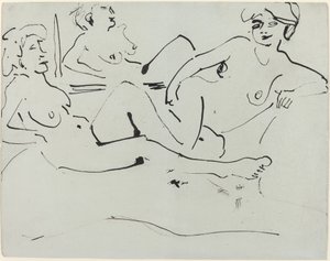Dodô e uma mulher mais velha reclinada diante de um espelho de Ernst Ludwig Kirchner
