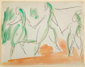 Três dançarinos. Caderno de desenho de 1911 Folkwang (folha 34) de Ernst Ludwig Kirchner