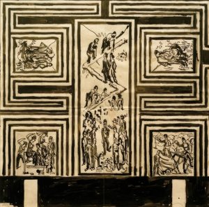 Projeto para pintar a parede longitudinal da sala de banquetes de Ernst Ludwig Kirchner