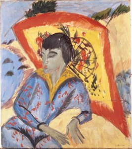 Erna com guarda-chuva japonês, 1913. de Ernst Ludwig Kirchner