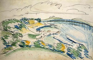 Fehmarn Coast perto de Wulfen (lápis de cera e lápis de cera em papel) de Ernst Ludwig Kirchner