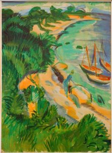 Baía de Fehmarn com barcos de Ernst Ludwig Kirchner