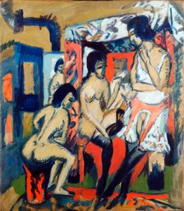 Mulheres nuas num estúdio - Pintura de Ernst Ludwig Kirchner (1880-1938) de Ernst Ludwig Kirchner