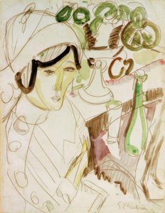 Mulher com chapéu redondo (Erna) de Ernst Ludwig Kirchner