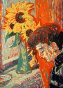 Cabeça de mulher na frente de girassóis de Ernst Ludwig Kirchner