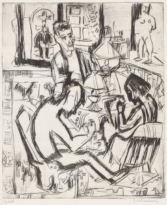 Interior com pessoas. 1923 de Ernst Ludwig Kirchner