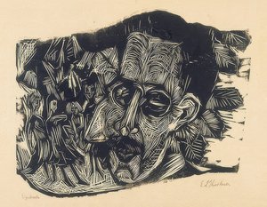 Head Dr. Ludwig Binswanger e meninas. 1917-18 de Ernst Ludwig Kirchner