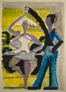 Bailarina de Pirouetting, c.1931-32 (aguarela e pincel a preto sobre lápis em cartão velino liso) de Ernst Ludwig Kirchner