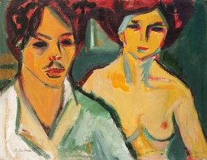 Auto-retrato com modelo, 1905 de Ernst Ludwig Kirchner