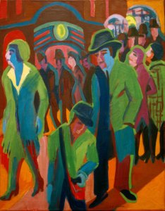 Rua com transeuntes à noite iluminação de Ernst Ludwig Kirchner