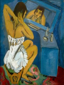 vaso sanitário; Mulher na frente do espelho de Ernst Ludwig Kirchner