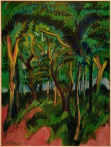 Coração da floresta com primeiro plano rosa de Ernst Ludwig Kirchner