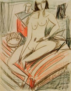 Nu feminino, sentado na cama