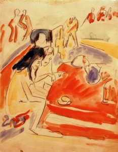 Duas meninas sentadas à mesa de Ernst Ludwig Kirchner