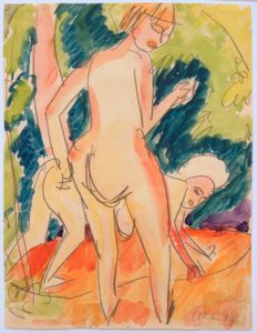 Duas meninas tomando banho de Ernst Ludwig Kirchner