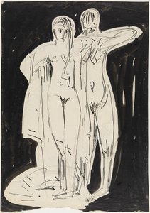 Dois nus de pé a secarem-se de Ernst Ludwig Kirchner