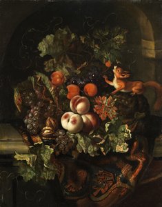 Natureza morta com frutas e esquilo