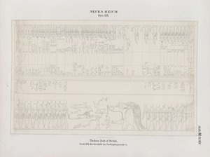 Desenho da pintura do teto no Sarcophagus Hall, 19ª Dinastia, Tebas, Biban-el-Muluk, Novo Reino, ilustração de "Monumentos ao Egito e Etiópia ...", de Richard Lepsius de Ernst Weidenbach