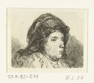 Busto de retrato de uma mulher com pano em volta da cabeça