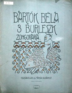 Capa de uma partitura para três burlesques para Piano de Bela Bartok (1881-1945) 1912 (cor litho) de Ervin Voit