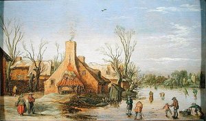 A Village in Winter,1623 (óleo sobre painel)
