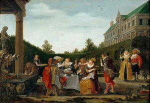 Festin dans le parc du chateau - Festa no parque do castelo, por Velde, Esaias, van de (1591-1630). Óleo sobre madeira