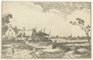 Casa de campo num caminho e vista sobre os campos
Paisagens recortadas (título da série) de Esaias van de Velde