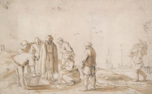 Caçadores de peixe na praia de Esaias van de Velde