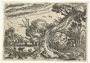 Pastor perto de uma árvore pendendo Pequenas paisagens (título da série) de Esaias van de Velde