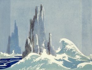 Rochas da Catedral, Tasmânia, 1939 (linocut) de Ethleen Palmer