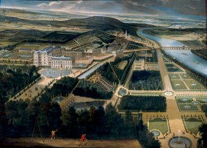 Vista geral do castelo e jardins de Saint Cloud (Saint-Cloud) Pintura de Etienne Allegrain (1644-1736) 1675 Sol. 3, x3,83 m Versailles, musee du chateau - Vista do castelo e jardim de Saint Cloud (França) - Pintura de Etienne Allegrain (1644-173