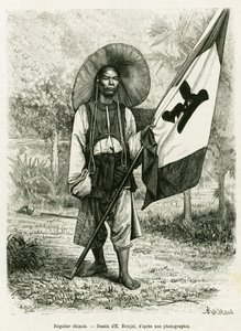 O domínio chinês. Gravação de E.Ronjat, após uma fotografia, para ilustrar a história Trente mois au Tonkin em 1884, do Doutor Hocquard, em le tour du monde 1889, dirigido por Edouard Charton (1807-1890), Hachette, Paris. de Etienne Antoine Eugene Ronjat